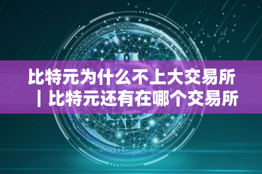 比特元为什么不上大交易所｜比特元还有在哪个交易所